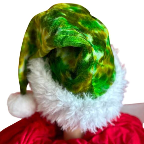 Handcrafted Tie Dye Santa Hat Holiday Wear Grinch Vibes - Picture 4 of 7